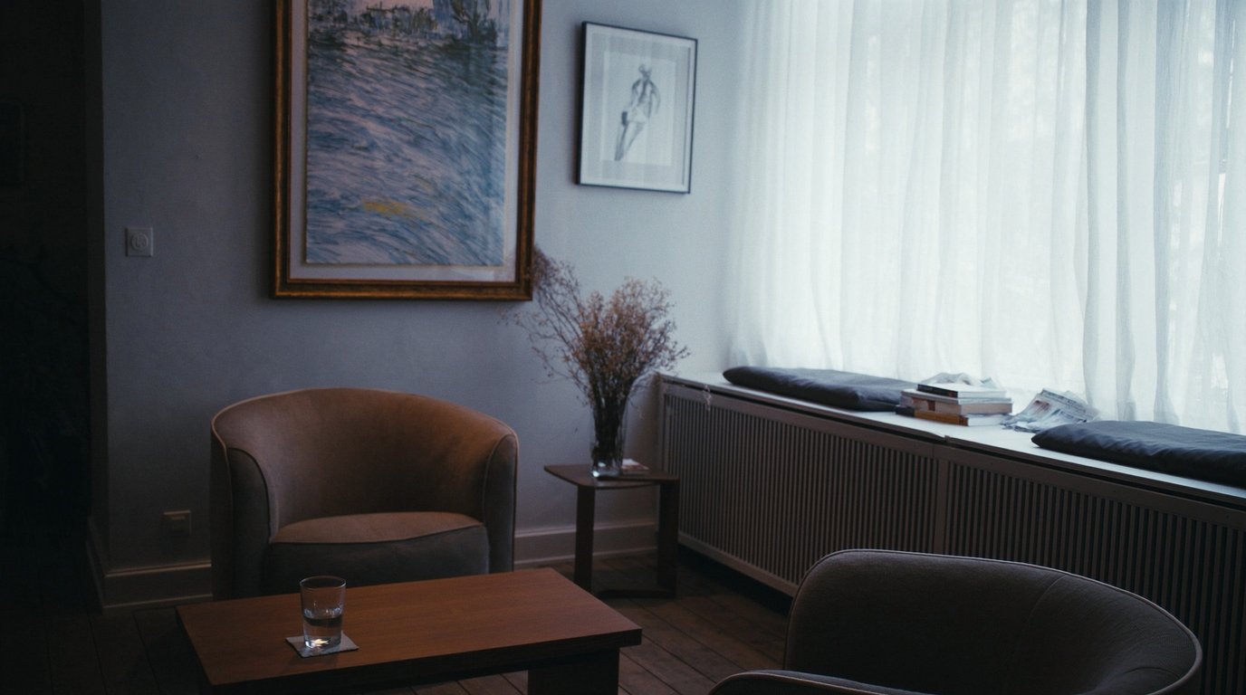 Rustige praktijkruimte met lege stoelen